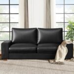 Modern Faux Leather Sofa Couch,Loveseat Sofa,Small Sofa,with Spring Cushions and Solid Wood Frame,Removable Sofa Cover,Suitable for Living Rooms,Offices,Apartments(71.25inch,Black