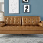 Leather Sofa, Mid-Century Modern Genuine Leather Sofa, 3 Seater Comfy Couch for Living Room Home Office -Brown Leather Sofa Couch