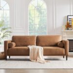 Sofa Couches, 79” Mid-Century Modern Couch, Breathable Faux Leather Couch with Upholstered Cushions/Pillows, 3-Seat Sofas & Couches, for Living Room Apartment Office, Brown