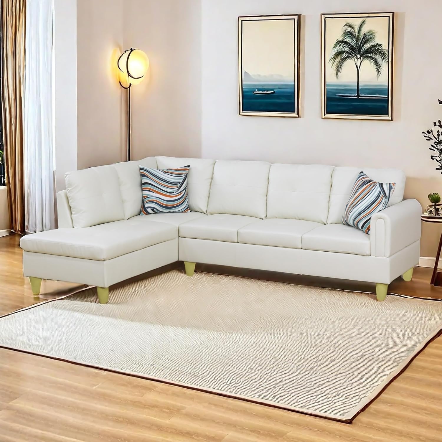 81QWGqSPH1L._AC_SL1500_.jpg Sectional Couches for Living Room 2 Pieces Modern Sectional Sofa with Left Chaise Sectional Couch with Solid Frame Classic L Shape Sectional Sofa Set with Faux Leather, White - Image 1