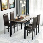 Dining Table Set for 4, 5 Piece Kitchen Table Set with PU Leather Chairs Space-Saving Faux Marble Dining Room Table Set for 4 for Small Home Kitchen, Apartment - Image 2