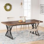 Farmhouse Dining Table for 6 People, 70.8-Inch Rectangular Wood Dining Table, Rustic Kitchen Table with Heavy Duty Metal Legs for Dining Room