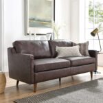 Upholstered Genuine Leather Sofa in Brown - Image 2
