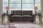 by  Modern Tufted Leather Match Sofa, Black - Image 2