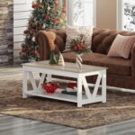 Coffee Table, 43" Living Room Coffee Table with Storage Shelf, Center Table for Living Room, Bedroom, Office and Balcony, White - Image 2