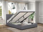 Full Size Lift Up Storage Bed with Hydraulic Storage and Headboard, Upholstered Platform Bed Frame No Box Spring Wooden Slats Support, Lifting Bed Storage Gray Linen