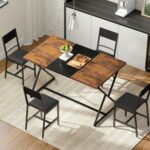 47''Dining Table, Kitchen Dining Table for 4, Wooden Kitchen&Dining Room Table, Industrial Style Table, Rectangular Dining Table for Home, Kitchen, Office, Rustic Brown and Black - Image 2