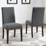 Gray Fabric Dining Chairs with Nailhead Trim, Pack of 2